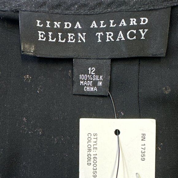 Linda Allard Ellen Tracy Black Sheer Silk Overlay Gold Sequin Skirt Size 12 NWT - Picture 6 of 12